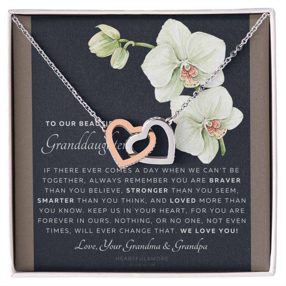 Gift For Granddaughter From Grandma &amp; Grandpa To Our Granddaughter Live Your Dreams Birthday Graduation Christmas Interlocking Hearts Necklace