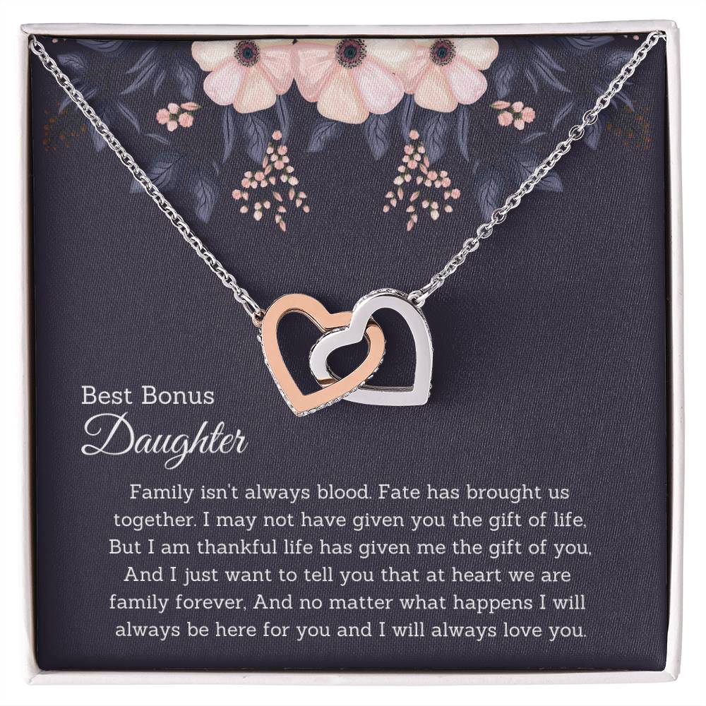 Bonus Daughter Gift Necklace Jewelry Handmade Usa Fate Has Brought Us Together Beautiful 14K Gold Forever Family Locked Hearts Interlocking Hearts Necklace