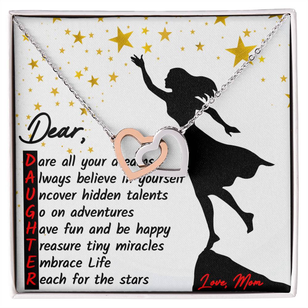 To My Daughter - Reach For The Stars Unique Gift Set Interlocking Hearts Necklace