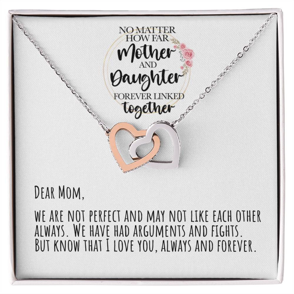 No Matter How Far Mother And Daughter Forever Linked Together Interlocking Hearts Necklace