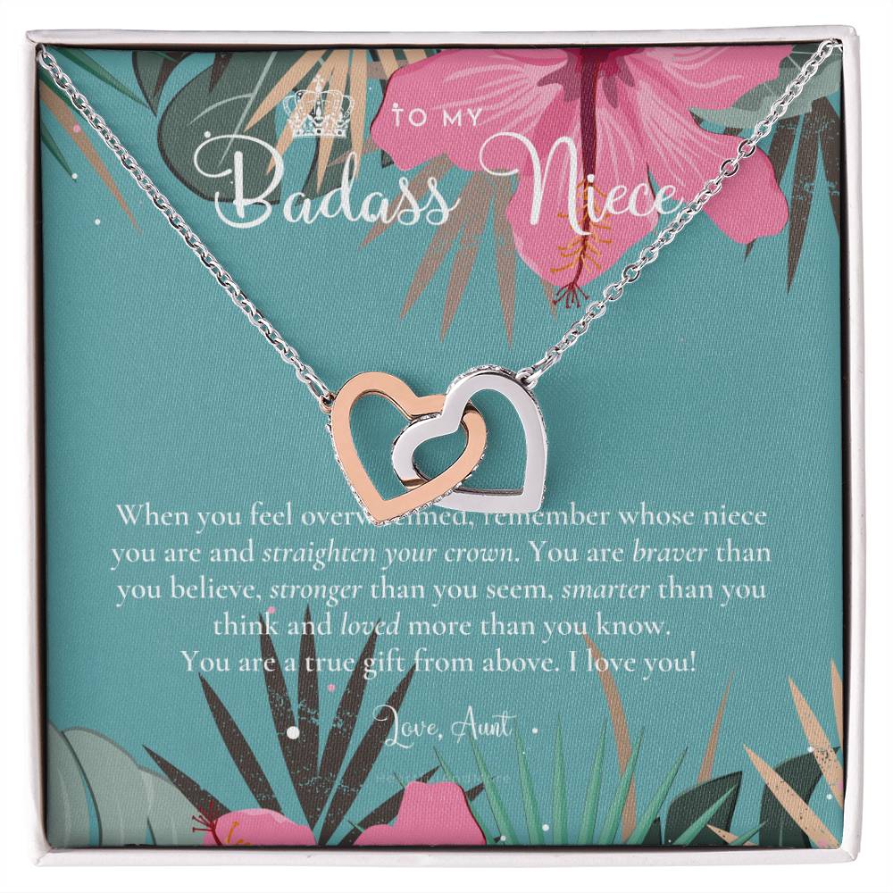 To My Badass Niece Straighten Your Crown Necklace Aunt Niece Necklace Niece Birthday Gift Niece Graduation Gift Interlocking Hearts Necklace