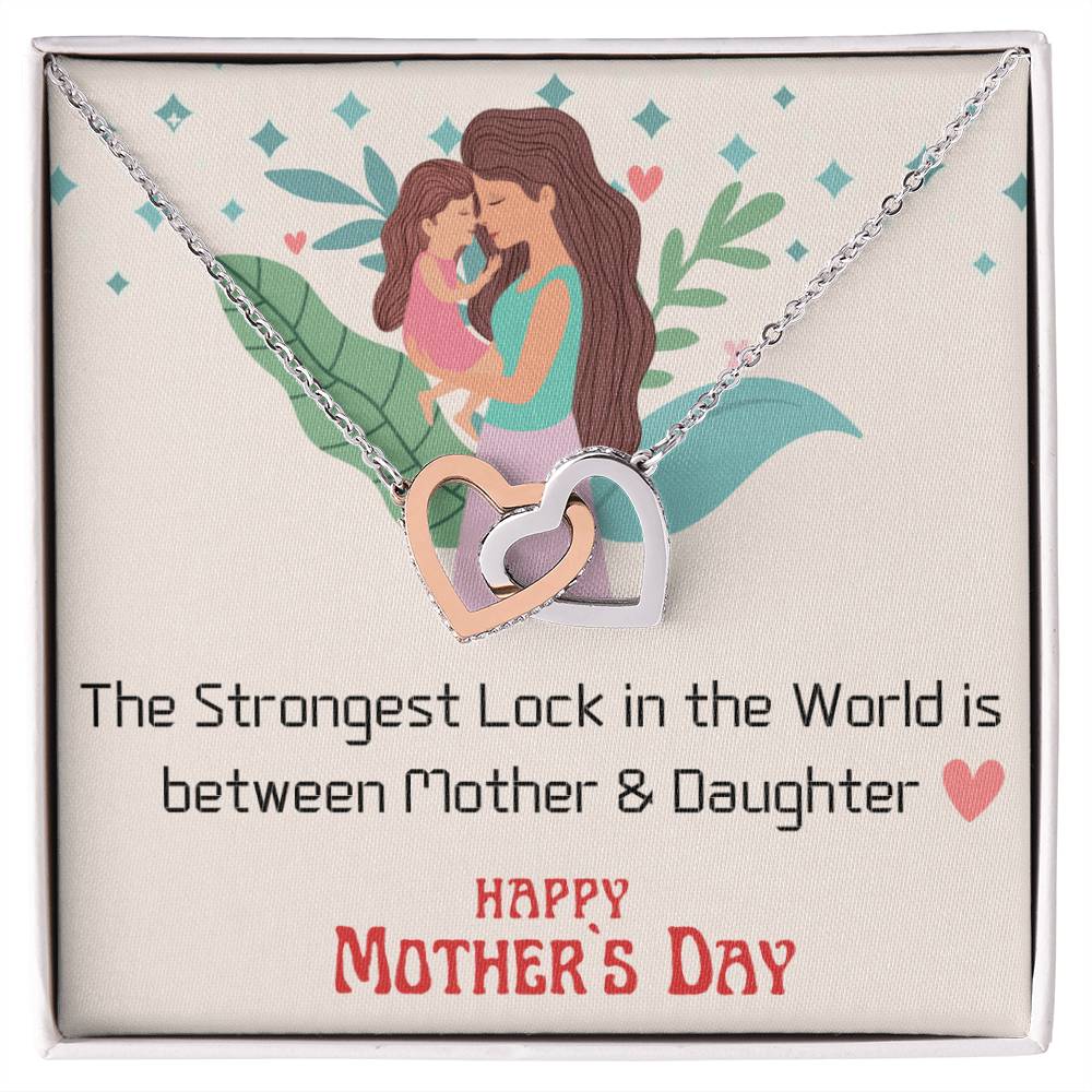 Love Lock Between Mother & Daughter ! Heart Pendant With Cubic Zirconia Interlocking Hearts Necklace