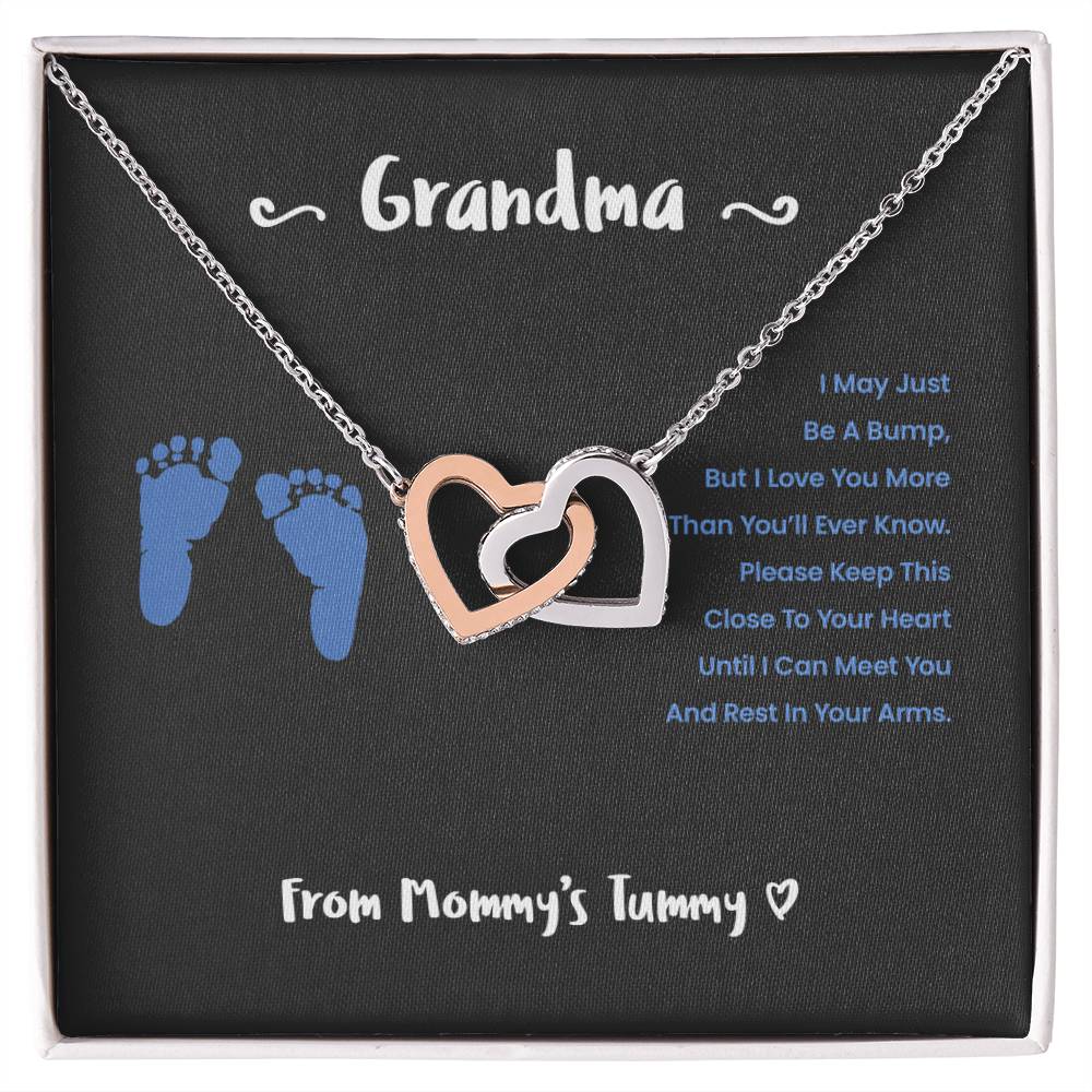 Grandma I Can'T Wait To Meet You - Blue Version Interlocking Hearts Necklace