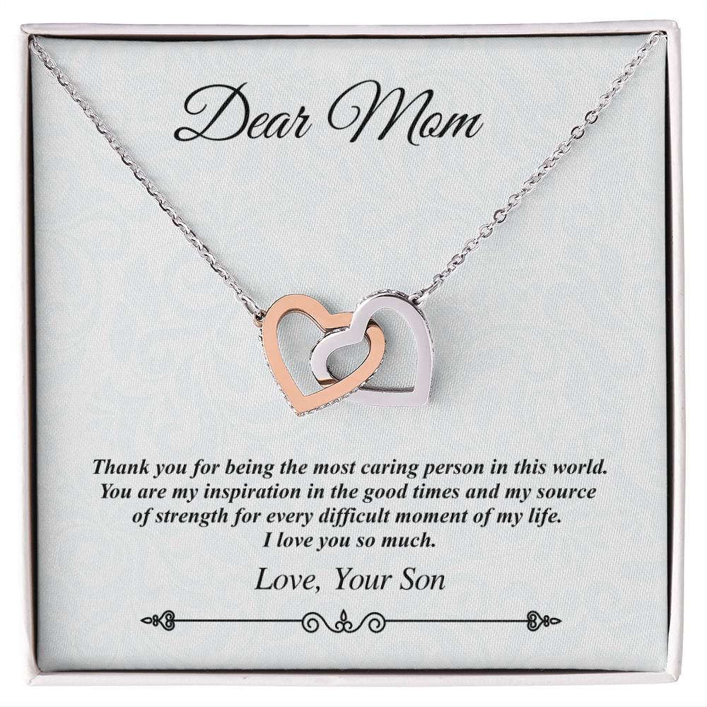 &#39;Dear Mom&#39; Linked Hearts Necklace - The Most Caring Person In This World Interlocking Hearts Necklace