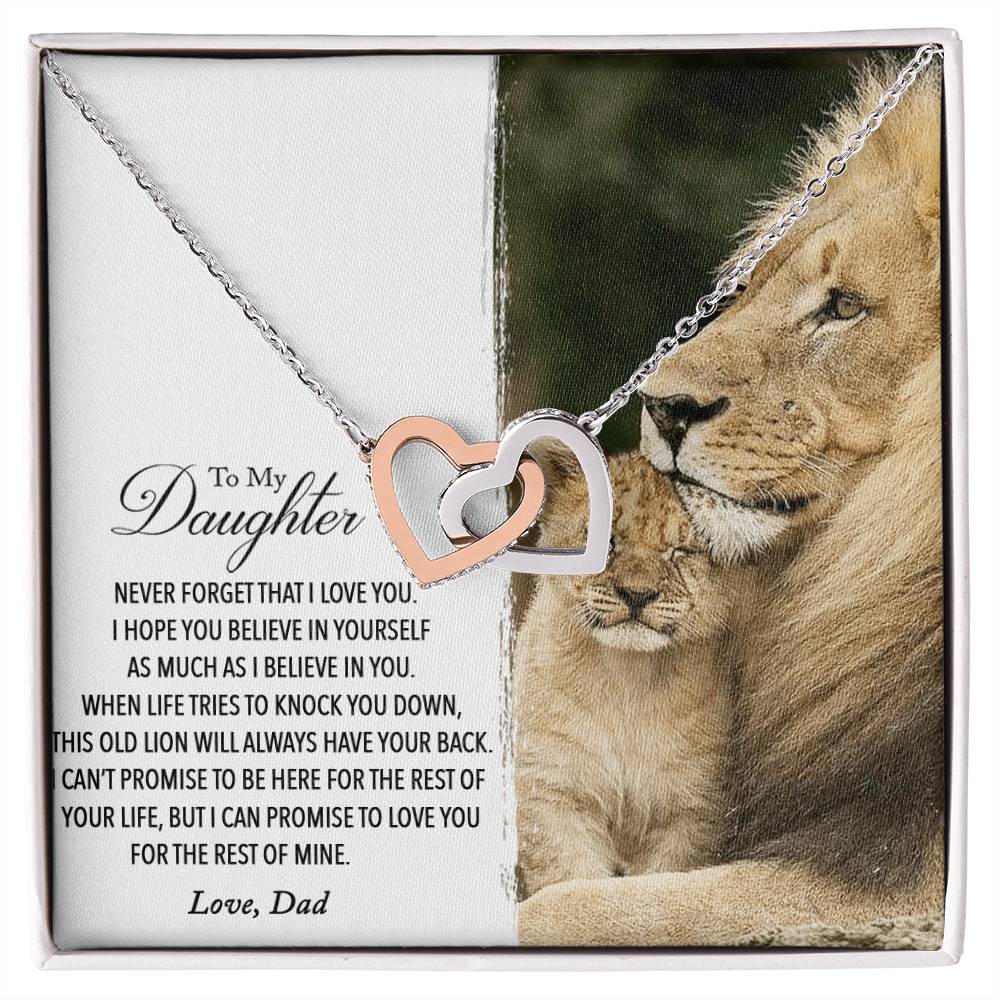 To My Daughter - This Old Lion Will Always Have Your Back Interlocking Hearts Necklace