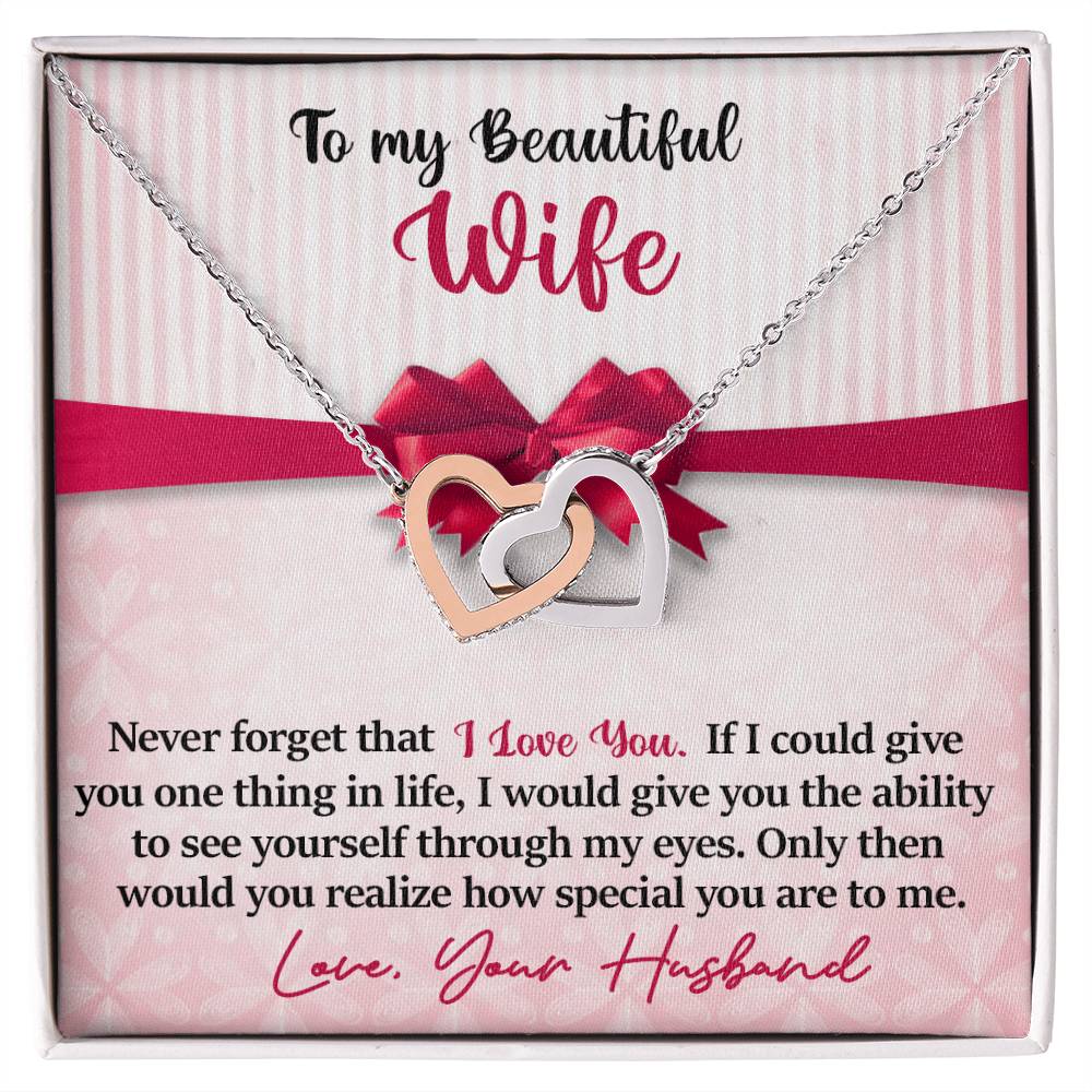To My Beautiful Wife - I Love You Interlocking Hearts Necklace