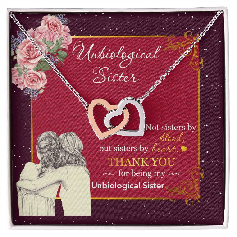 Unbiological Sister-Not Sisters By Blood But Sisters By Heart-Interlocking Heart Necklace Interlocking Hearts Necklace