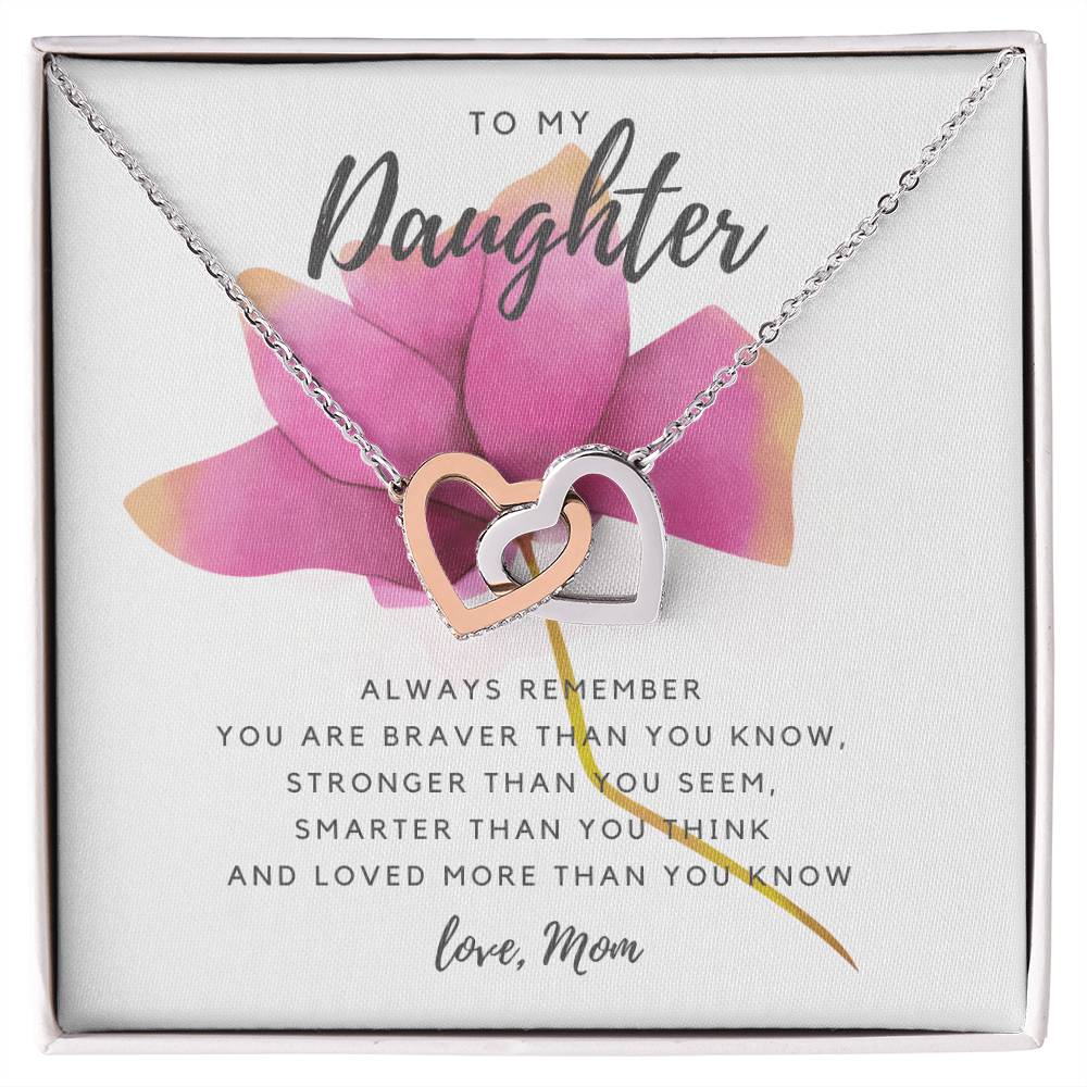 To My Daughter Necklace - Pink Rose Interlocking Hearts Necklace