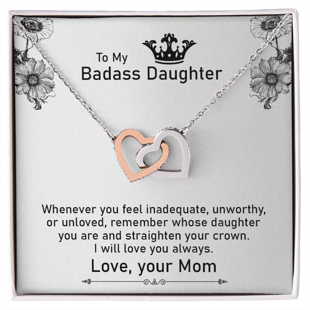To My Badass Daughter Necklace From Mom Interlocking Hearts Necklace