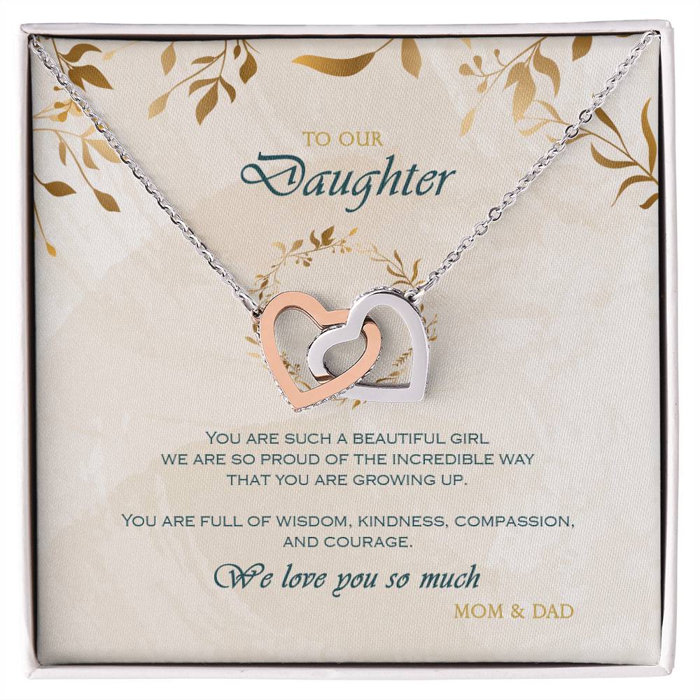 Interlocking Heart Necklace To Your Daughter – From Mom &amp; Dad With Love – Jewelry Gift B1D5T2 Interlocking Hearts Necklace