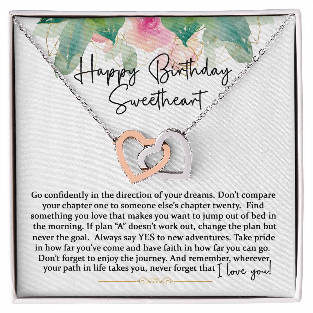 Happy Birthday Sweetheart - Interlocking Hearts - Pink Gold Interlocking Hearts Necklace