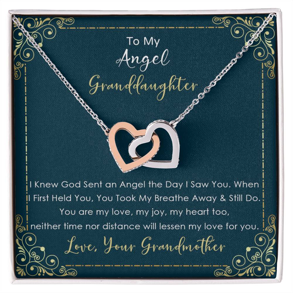 To My Angel Granddaughter - Neither Time Nor Distance Will Lessen My Love For You - Necklace Interlocking Hearts Necklace