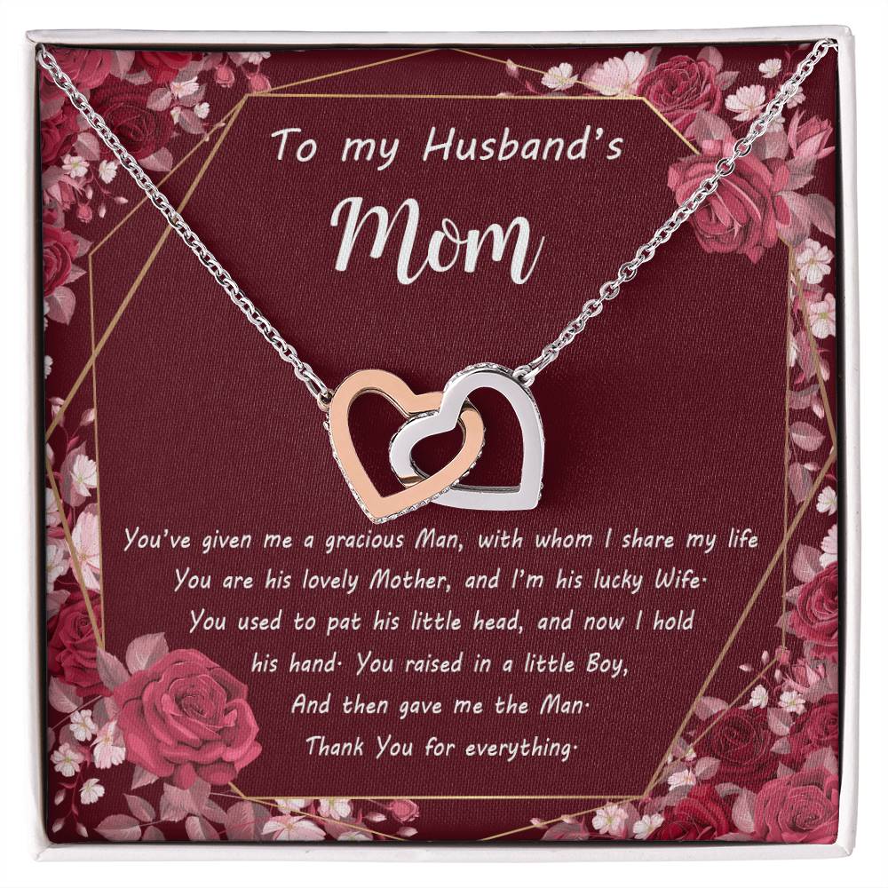 To My Husband&#39;S Mom Interlocking Hearts Necklace