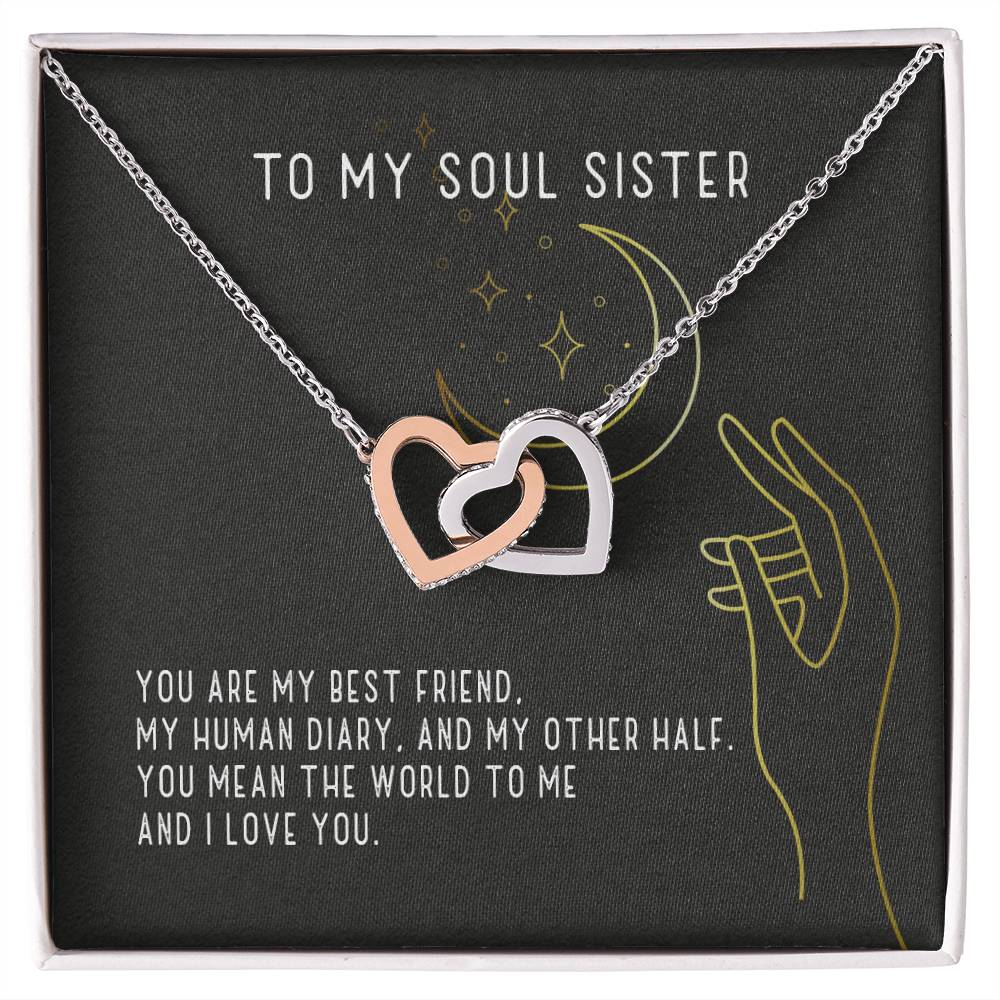 To My Soul Sister Two Hearts Necklace Interlocking Hearts Necklace