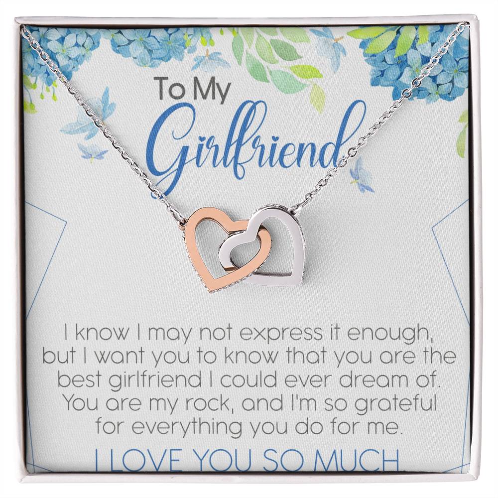 To My Girlfriend Interlocking Hearts Necklace Message Card