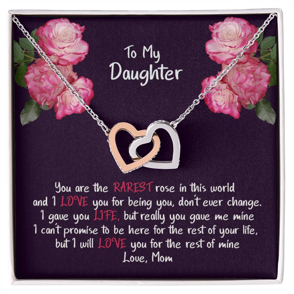 Daughter My Rarest Rose Interlocking Hearts Necklace