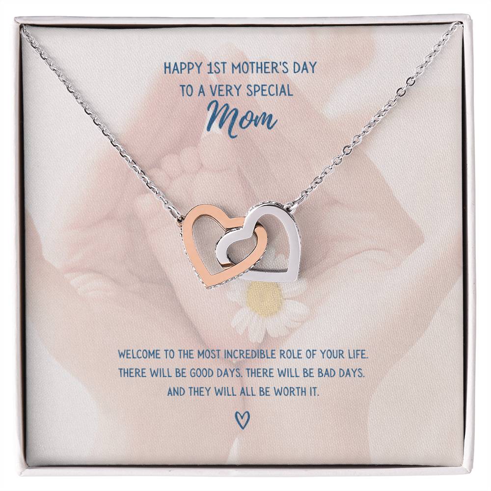 Mother'S Day Two Hearts Daisy Interlocking Hearts Necklace