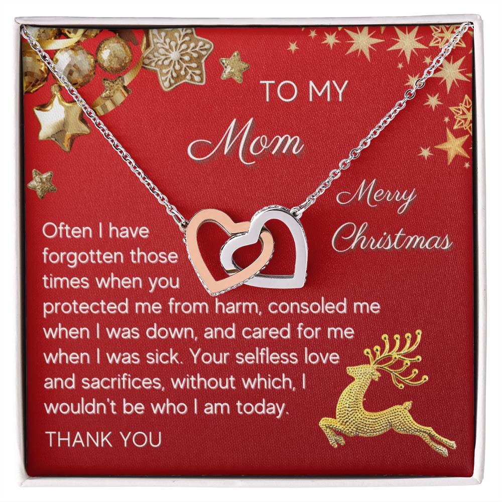 Gift For Mom Interlocking Hearts Necklace - Christmas Red