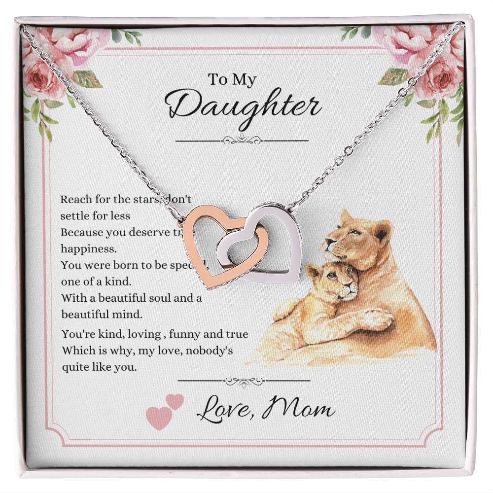 My Daughter Love Mom - Reach For The Stars Hearts - Lions Interlocking Hearts Necklace