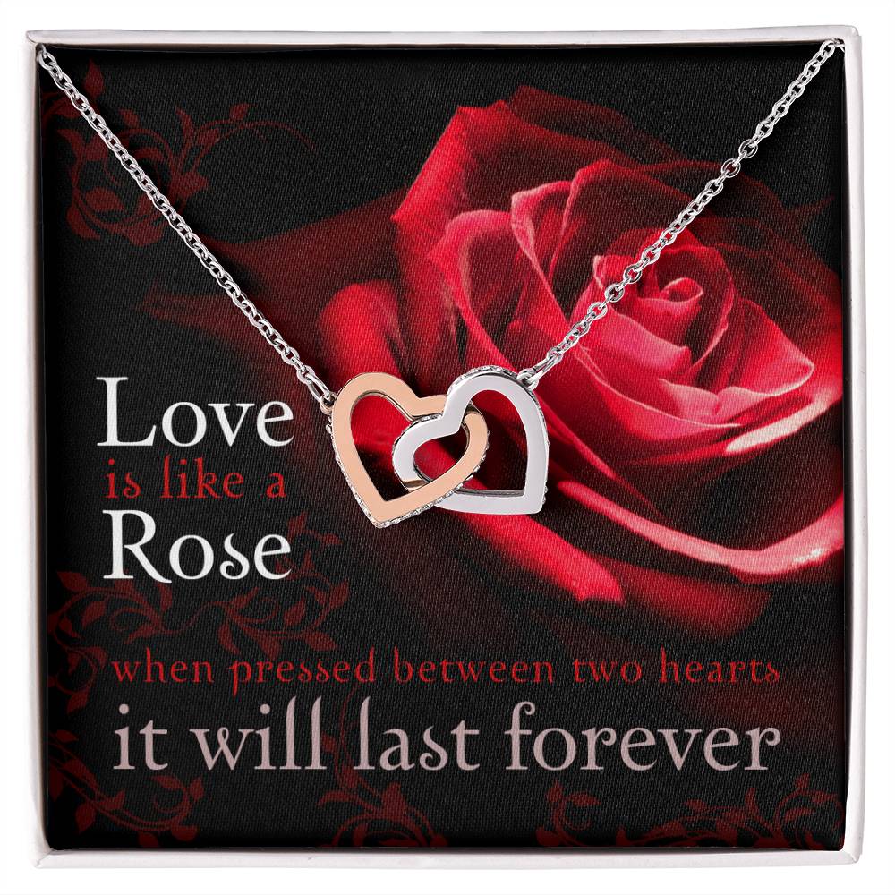 Love Is Like A Rose Designed To Be Beautiful Whether For Valentine Birthday Or Just Because. With Gift Box As Standard Or Upgrade To Our Mahogany Box. Interlocking Hearts Necklace