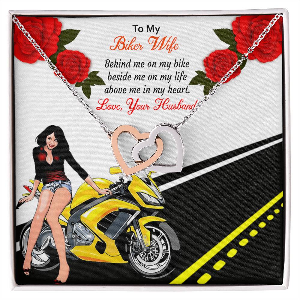 To My Biker Wife Happy Valentine&#39;S Daybiker Wife Valentine Gift. Interlocking Hearts Necklace