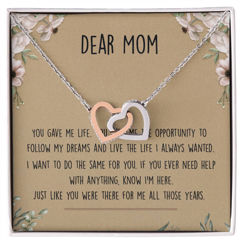 Dear Mom Interlocking Hearts Necklace Message Card