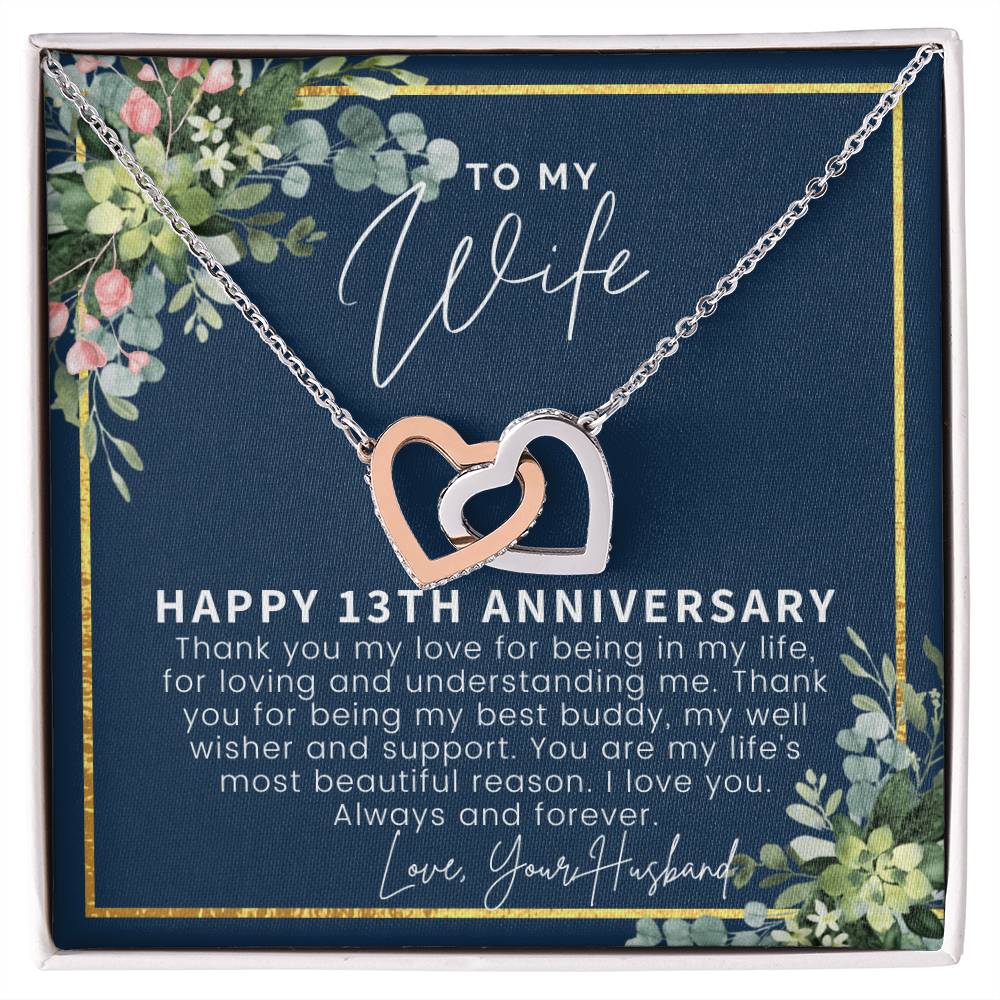 13 Year Anniversary Gift Ideas 13Th Anniversary Gift For Her 13 Year Wedding Anniversary Gift For Wife 13Th Anniversary Gifts Interlocking Hearts Necklace