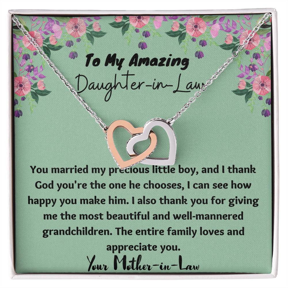 To My Amazing Daughter-In-Law Necklace - $10 Off Interlocking Hearts Necklace