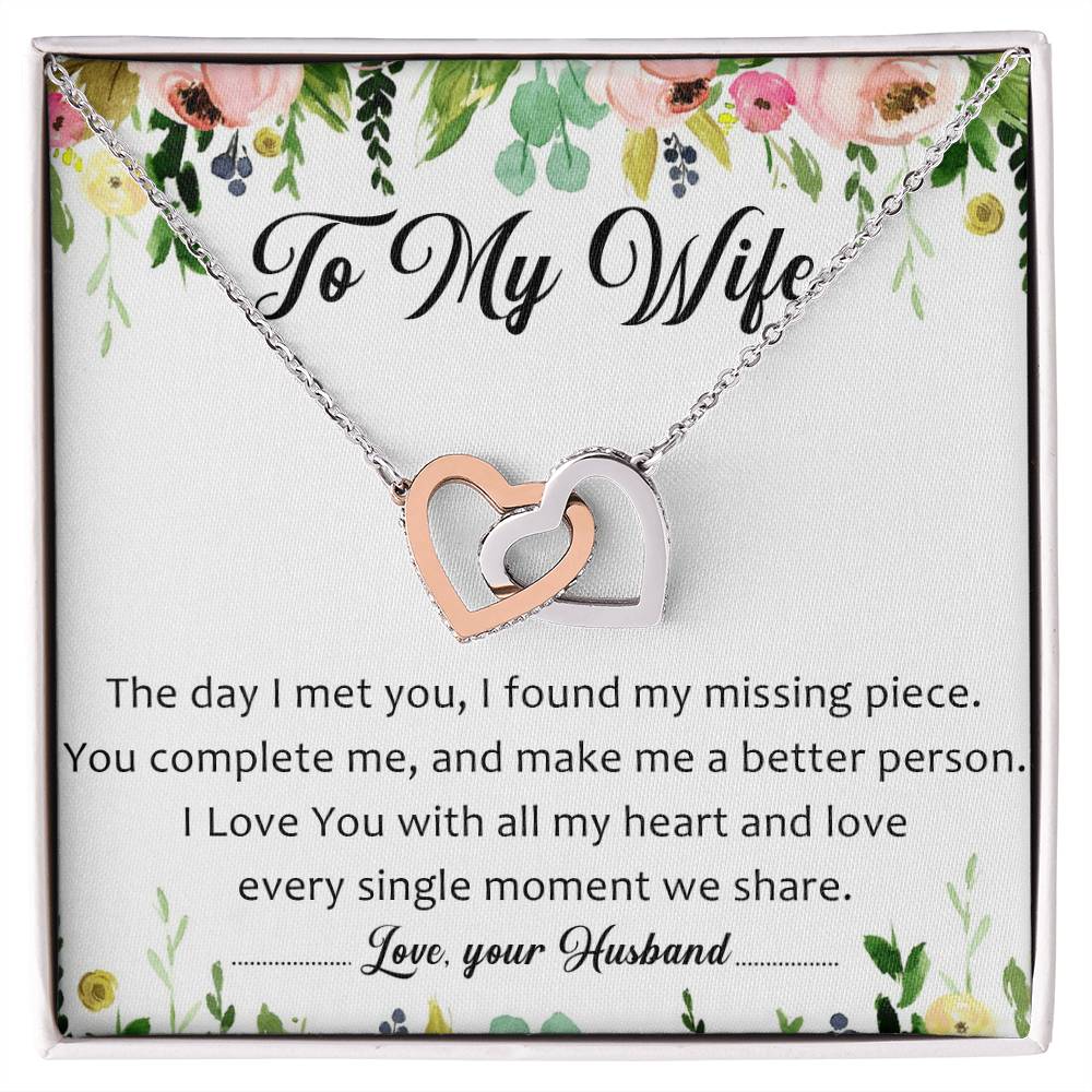 To My Wife Interlocking Hearts Necklace Message Card