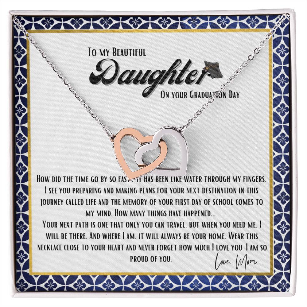To My Daughter - Graduation Day Gift Interlocking Hearts Necklace