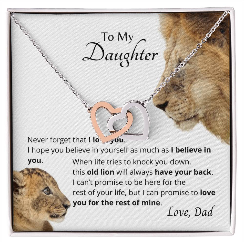To My Daughter I Believe In You Necklace. Embellished With Cubic Zirconia Stones. Interlocking Hearts Necklace