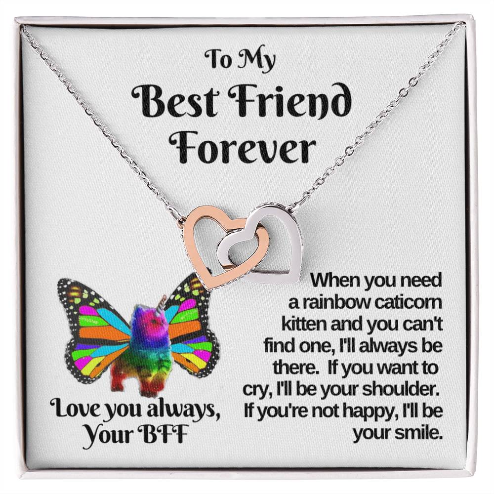 Rainbow Caticorn Linked Hearts Gift For Bff Interlocking Hearts Necklace