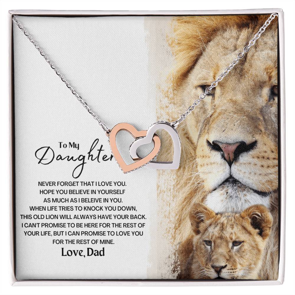 To My Daughter - This Old Lion Will Always Have Your Back Interlocking Hearts Necklace