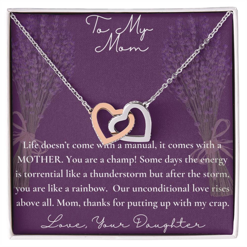 To Mom From Daughter Necklace. Happy Mother'S Day! Interlocking Hearts Necklace