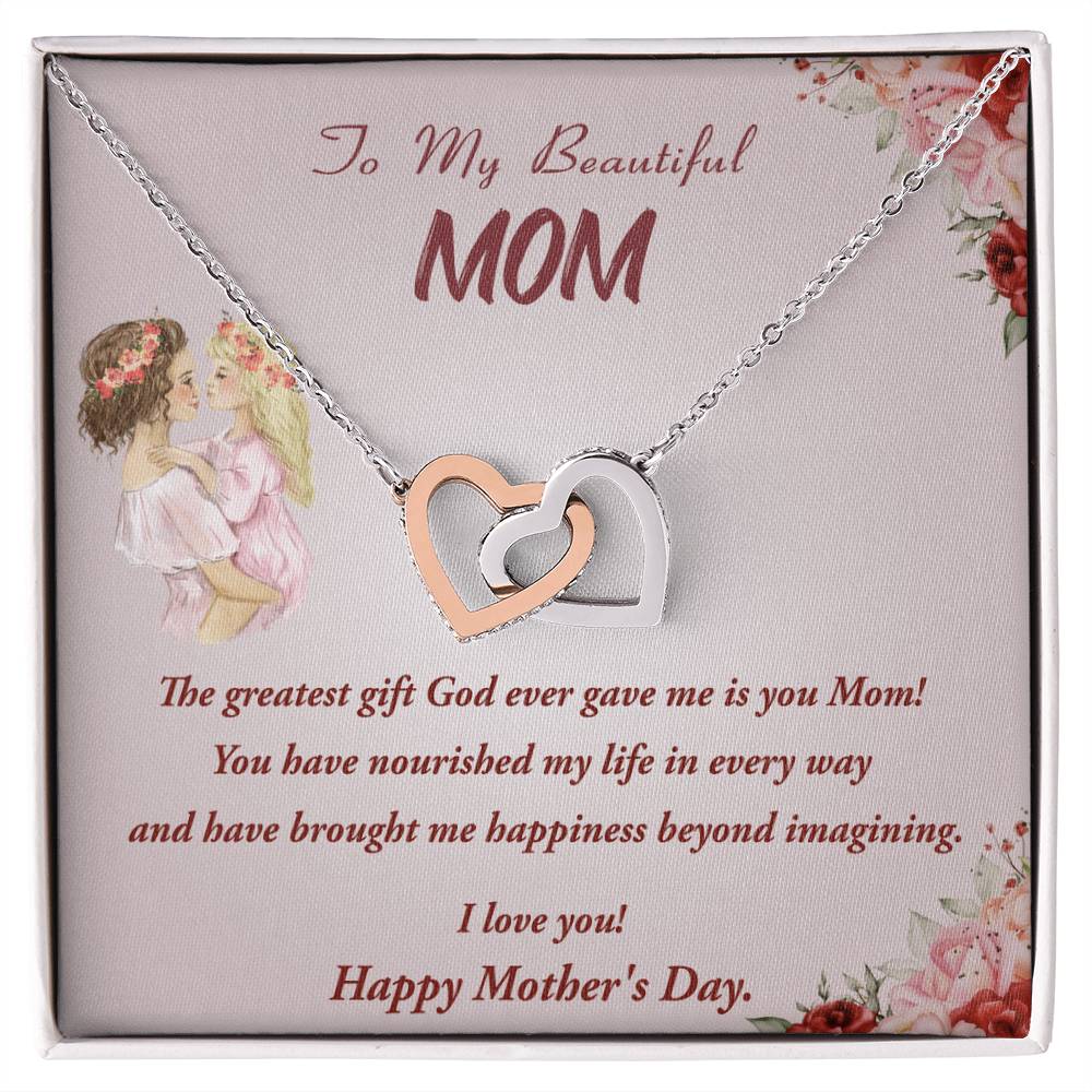 To My Beautiful Mom Interlocking Hearts Necklace Mother'S Day Gift Necklace For Mom Gift From Daughter