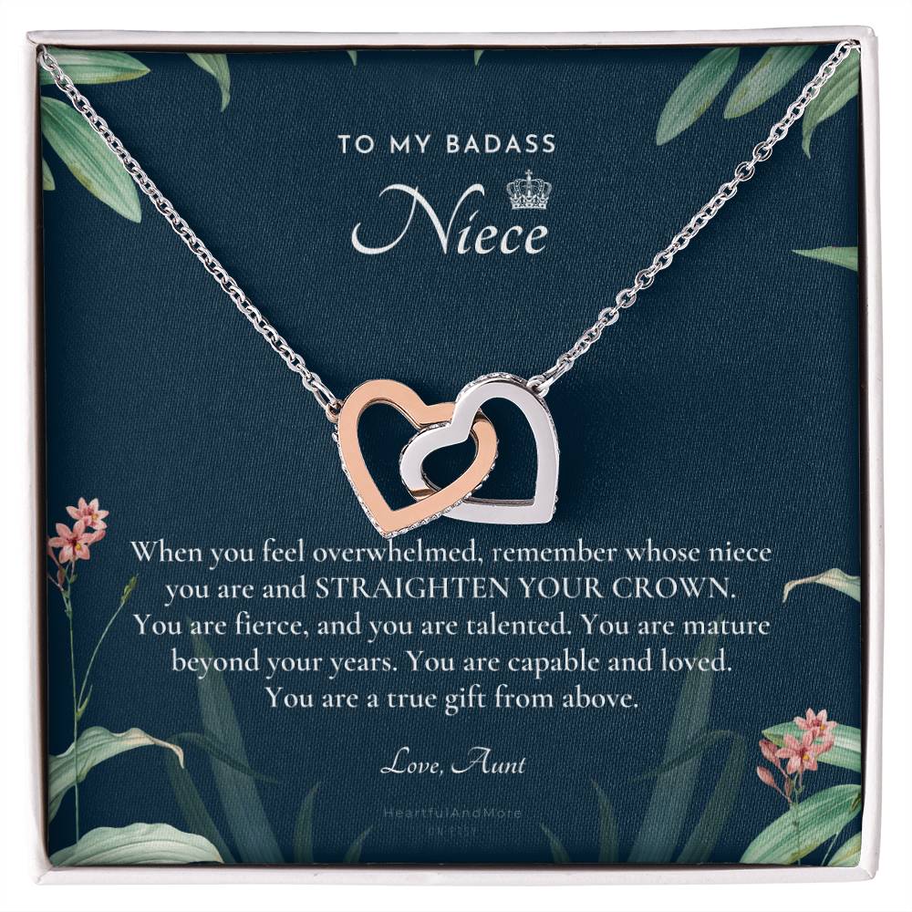 To My Badass Niece Straighten Your Crown Necklace Aunt Niece Necklace Niece Birthday Gift Niece Graduation Gift Interlocking Hearts Necklace