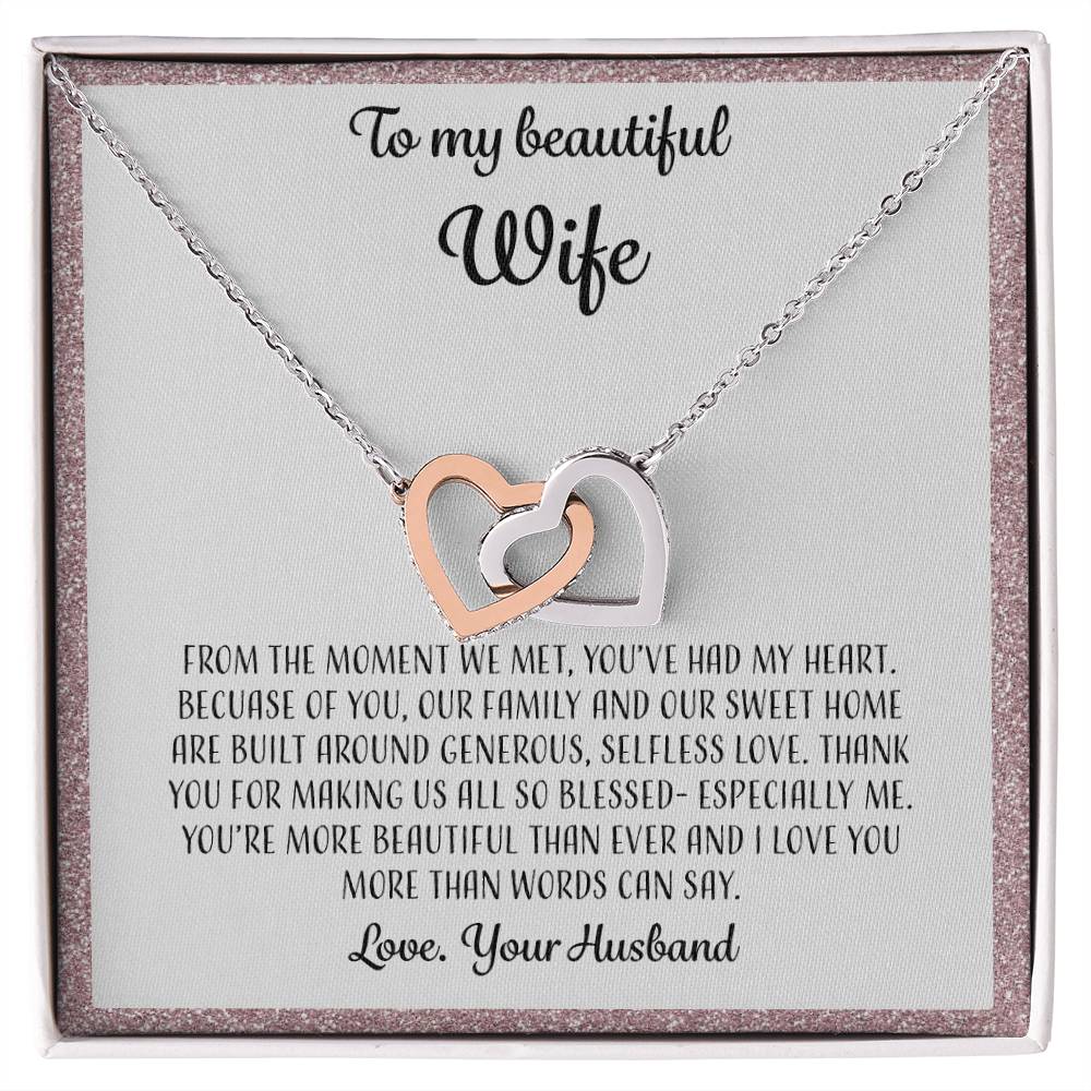 To My Beautiful Wife From The Moment We Met - Pink Interlocking Hearts Necklace