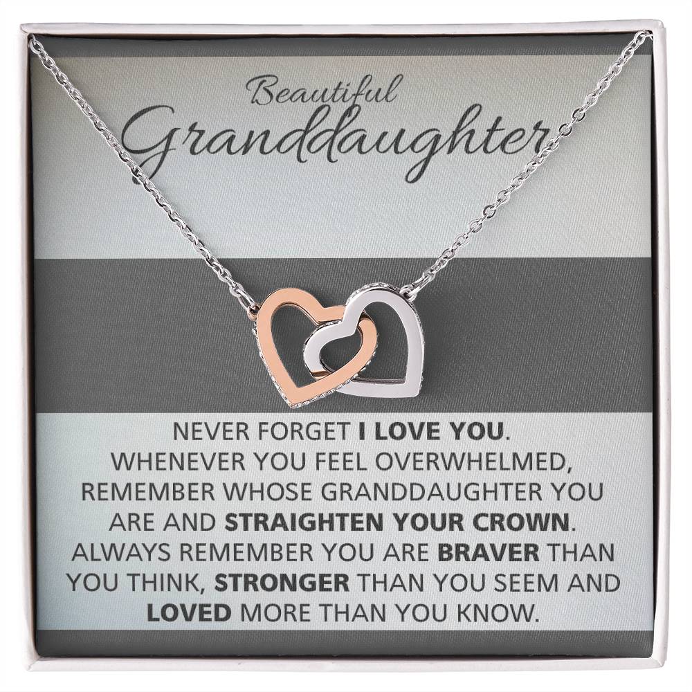 Granddaughters - Straighten Crown Necklace Interlocking Hearts Necklace