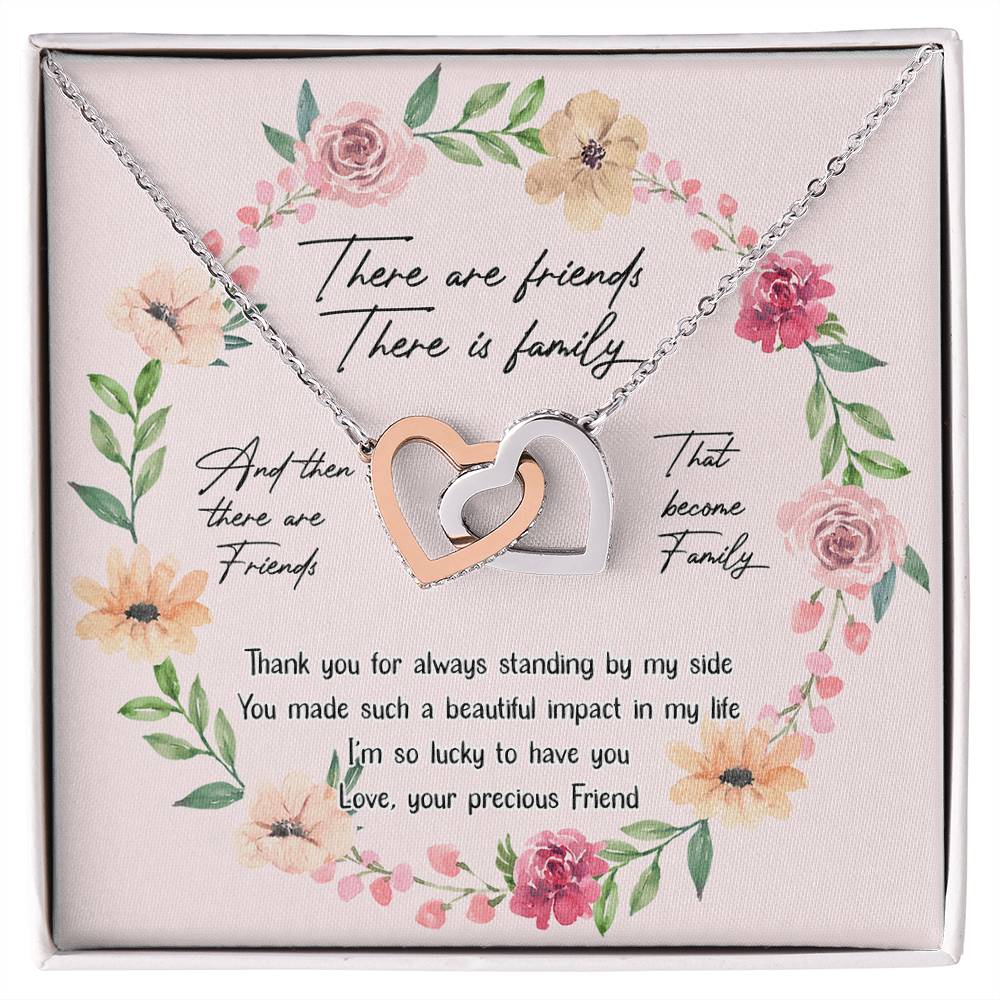 There Are Friends There Is Family Interlocking Hearts Necklace Birthday Message Card Gift