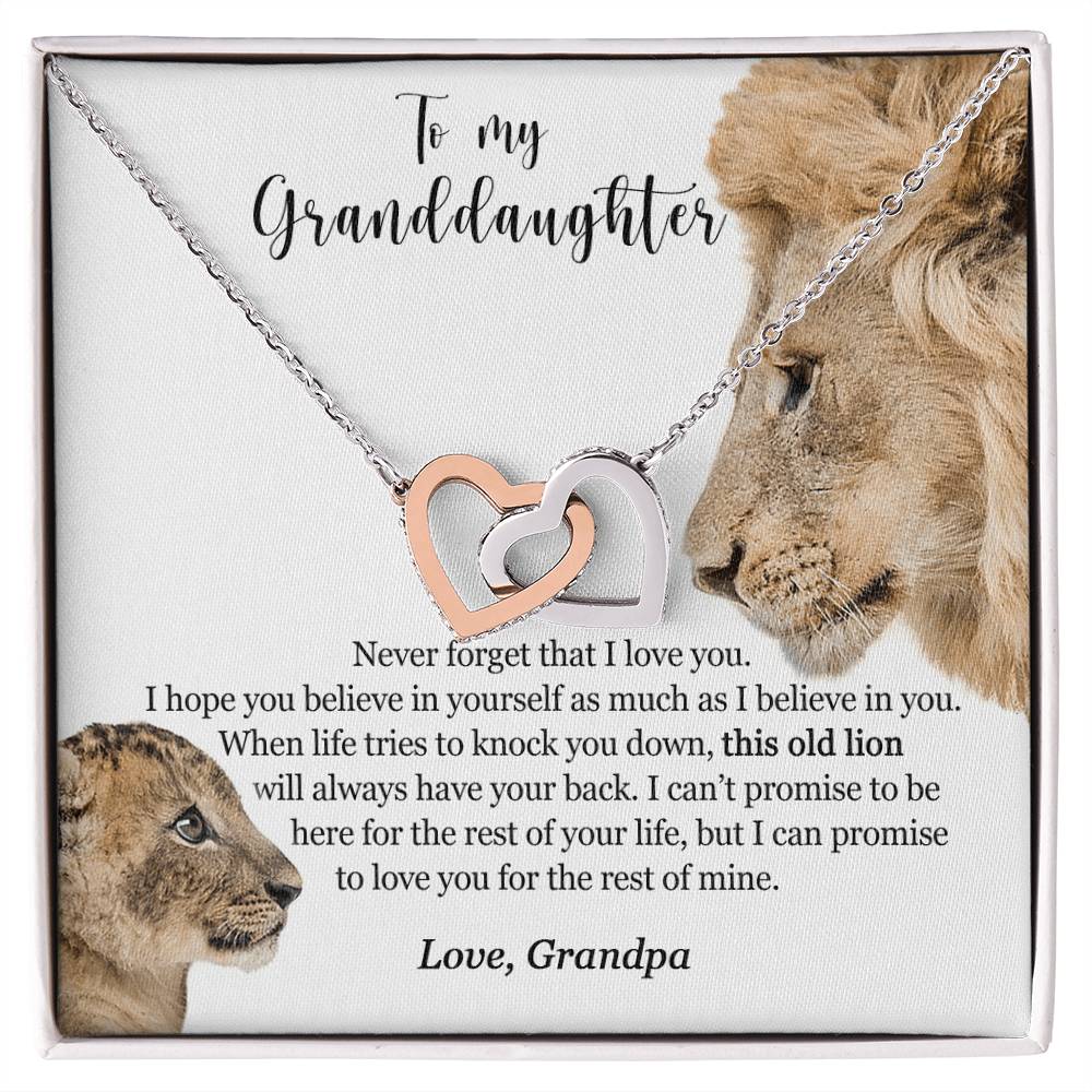 To My Granddaughter - This Old Lion Will Always Have Your Back Interlocking Hearts Necklace