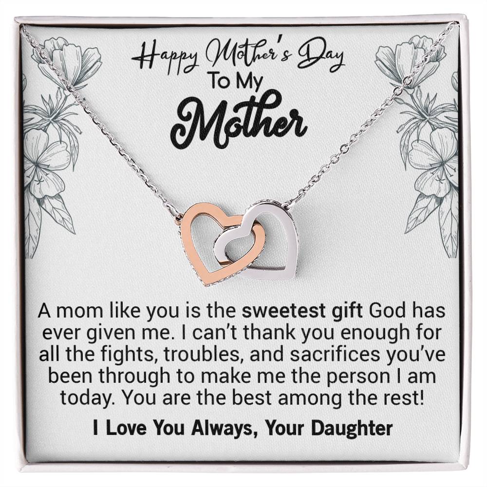Happy Mother'S Day Mom A Mom Like You Is The Sweetest Gift. Interlocking Hearts Necklace