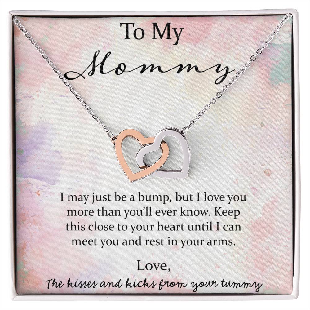 To My Mommy I May Just Be A Bump - Pink Interlocking Hearts Necklace