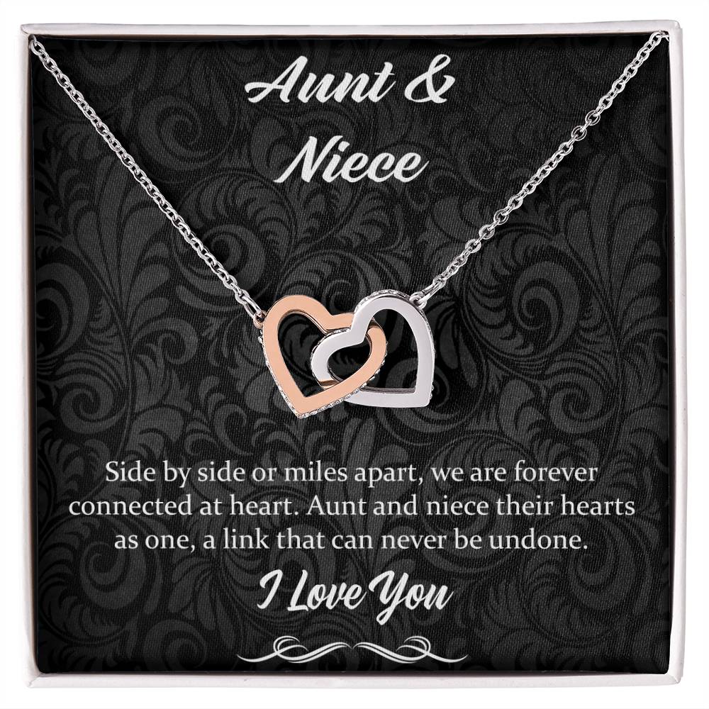 Side By Side Or Miles Apart- Aunt And Niece Interlocking Hearts Necklace