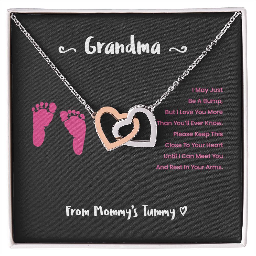 Grandma I Can'T Wait To Meet You - Pink Version Interlocking Hearts Necklace