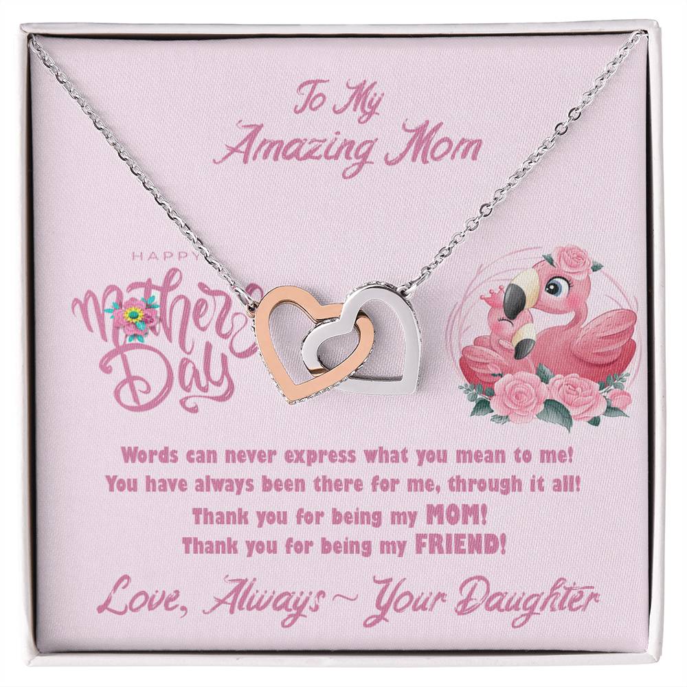 Flamingo Mom&#39;S Day Two Hearts Necklace Interlocking Hearts Necklace