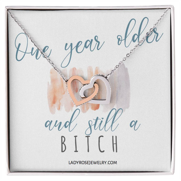 Birthday Bitch Interlocking Hearts Necklace