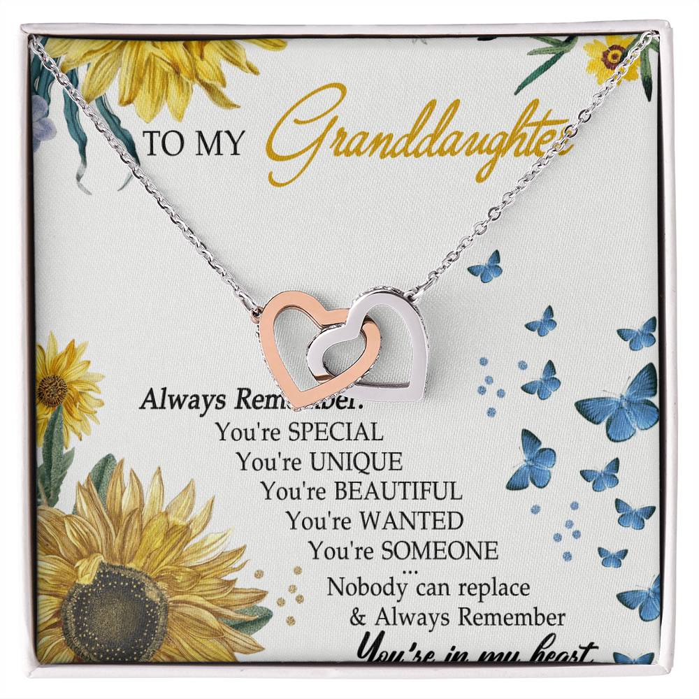 To My Granddaughter Interlocking Hearts Necklace Message Card