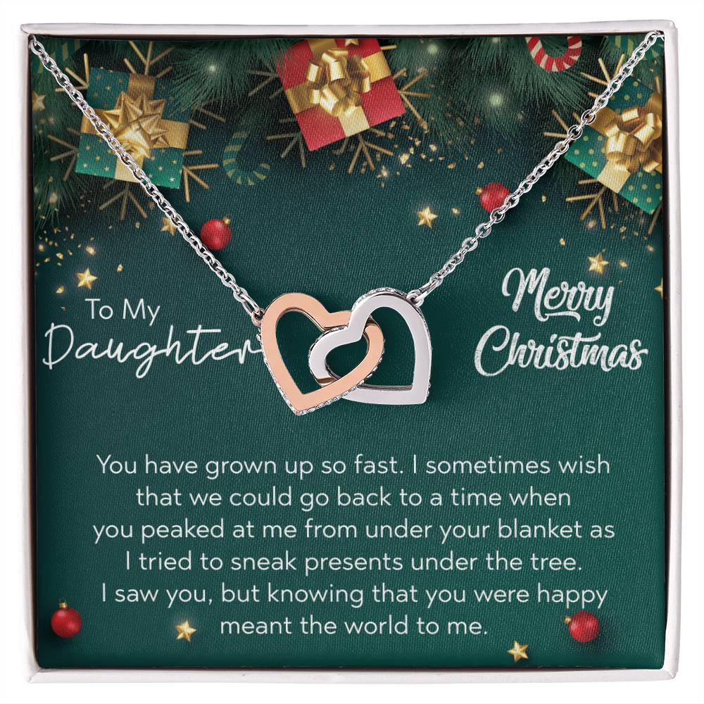 To My Daughter - Merry Christmas Interlocking Hearts Necklace