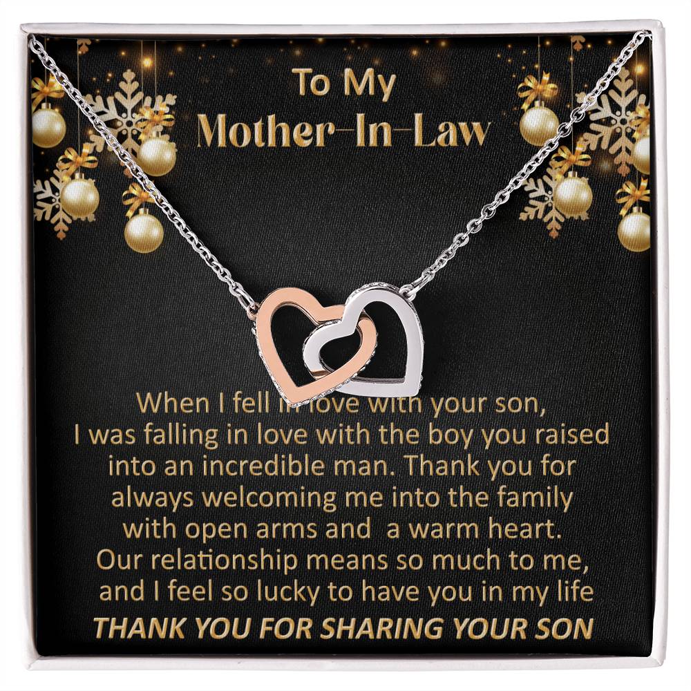 Gift For Mother-In-Law Christmas - So Lucky - Interlocking Interlocking Hearts Necklace