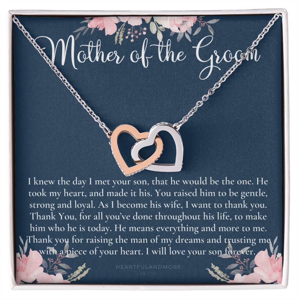 Mother Of The Groom Gift Necklace Wedding Gift Bridal Party Rehearsal Dinner Man Of My Dreams Parent Of Groom Mother In Law Gift Interlocking Hearts Necklace